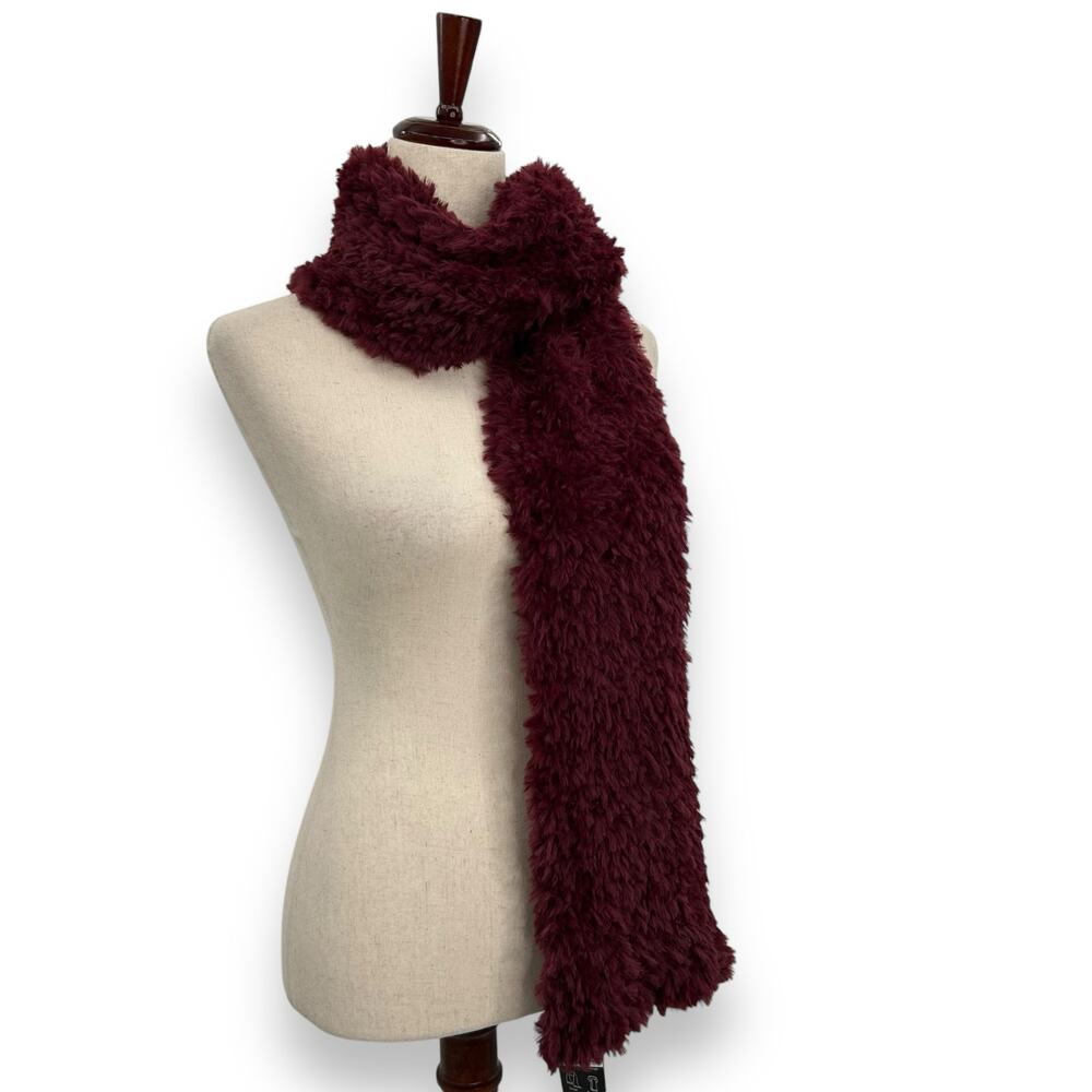 NEW INC International Concepts Red Fluffy Faux Fur Scarf Maroon Burgundy  Macy - Picture 5 of 16